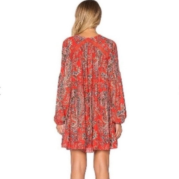FREE PEOPLE "Rain or Shine" Printed Dress in Poppy Red floral Small - Picture 3 of 3